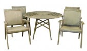 TEAK OUTDOOR ROUND TABLE AND F