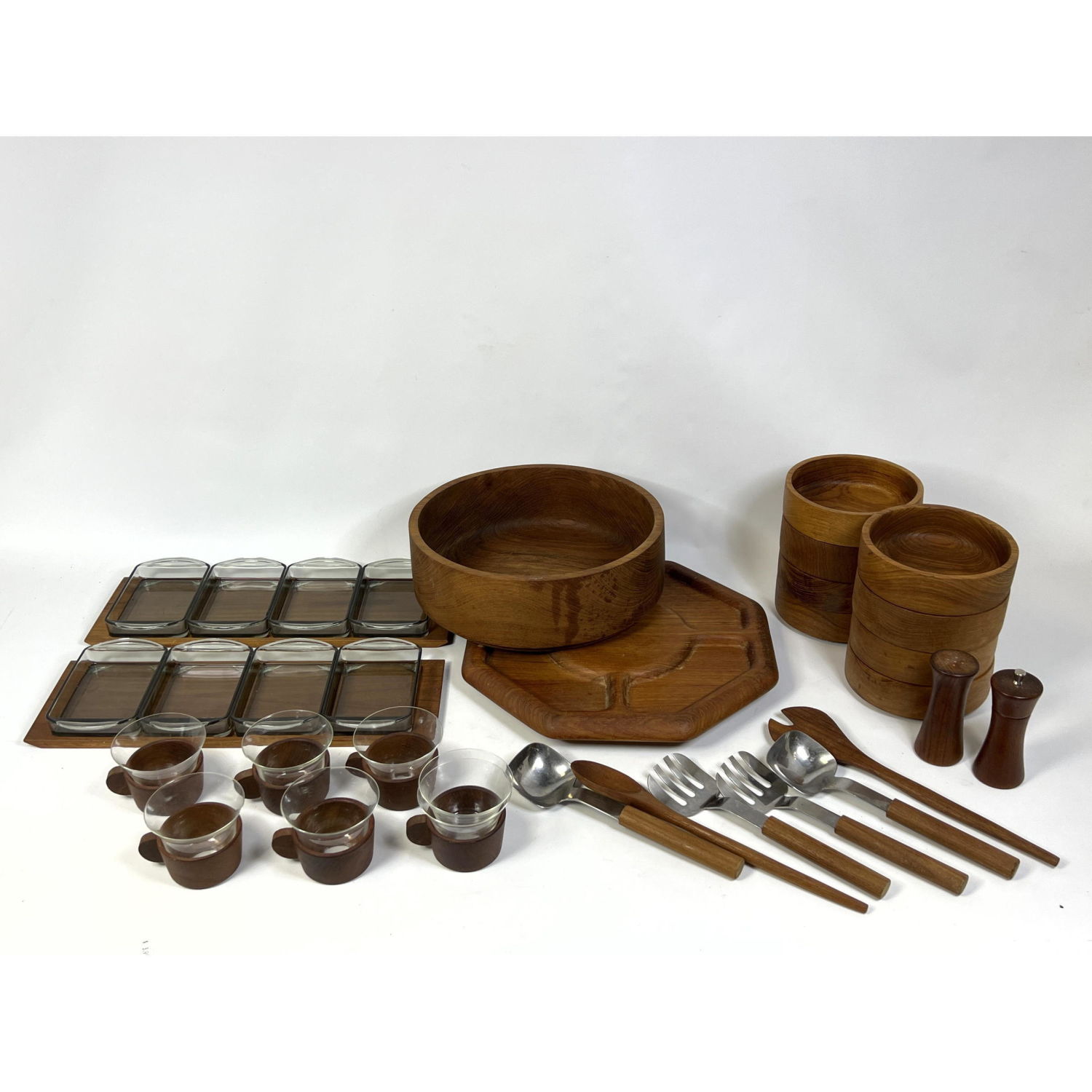 Teak Tablewares. Trays, Cups,