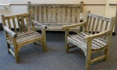 TEAKWOOD BENCH AND PAIR ARMCHA