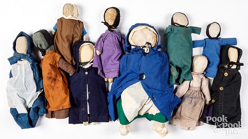 TEN AMISH CLOTH DOLLS, EARLY TO MID