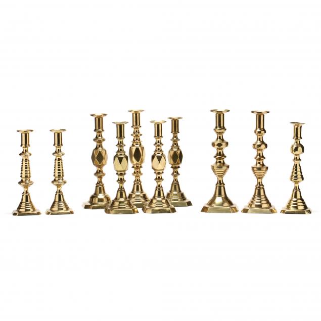 TEN ANTIQUE ENGLISH BRASS