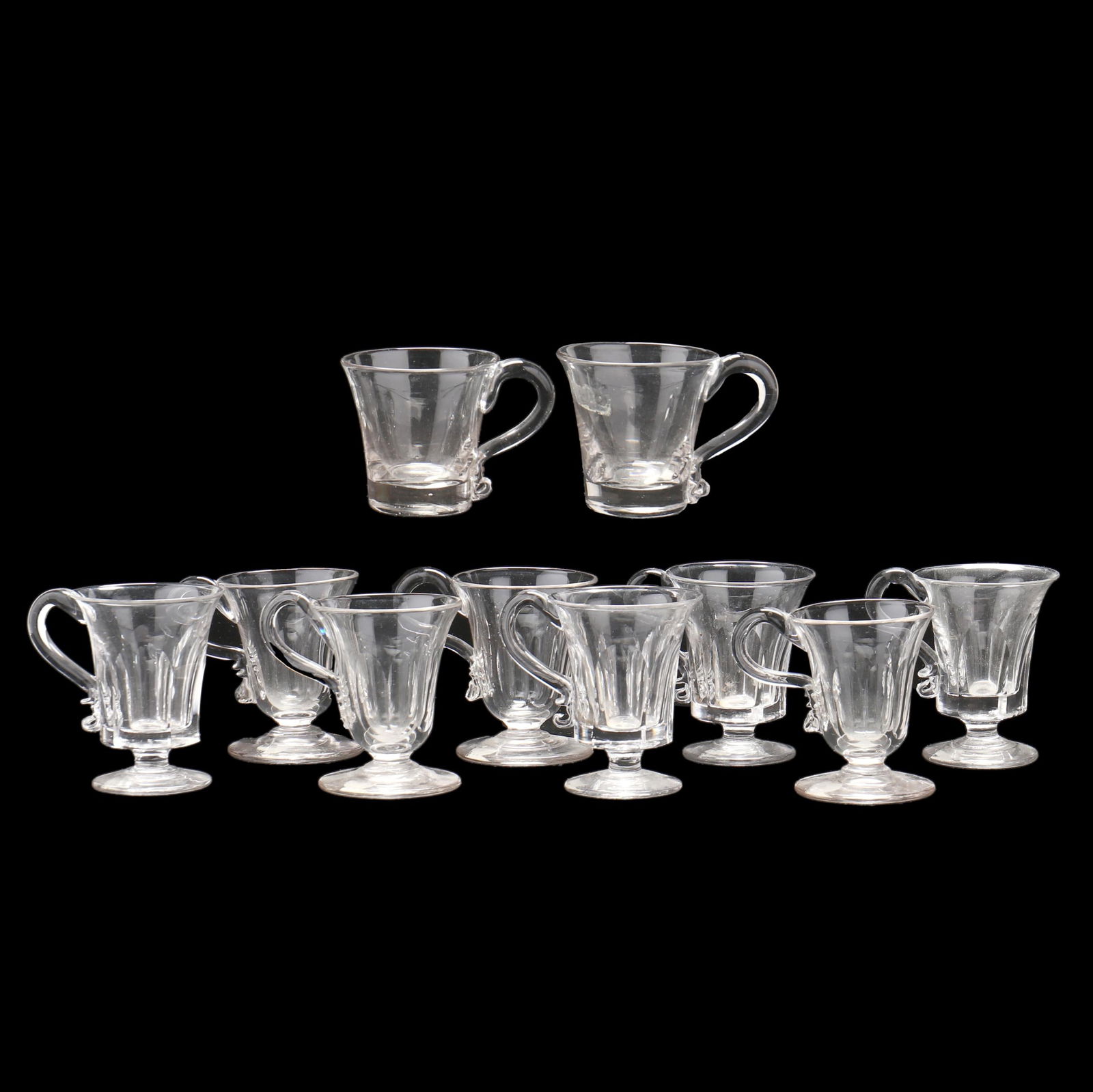 TEN ASSORTED ANTIQUE SYLLABUB GLASS