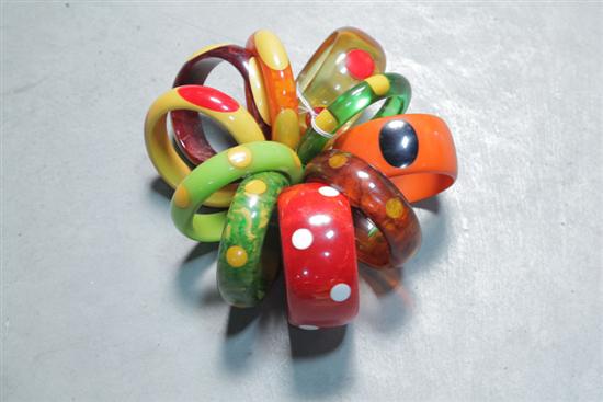 TEN BAKELITE BRACELETS. All with