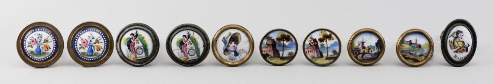 TEN BATTERSEA ENAMEL TIEBACKS