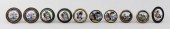 TEN BATTERSEA ENAMEL TIEBACKS