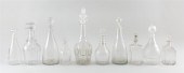 TEN BLOWN CLEAR GLASS DECANTER