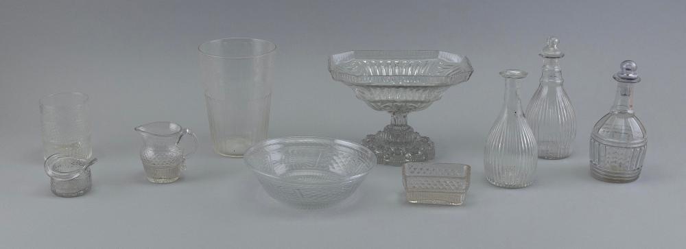TEN BLOWN CLEAR GLASS ITEMS FIRST
