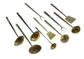 TEN BRASS AND IRON UTENSILS.