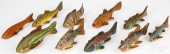 TEN CARVED AND PAINTED ICE FIS