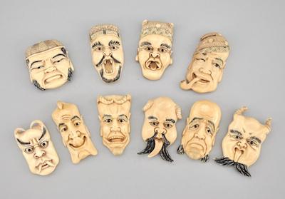 Ten Carved Ivory Miniature Mask
