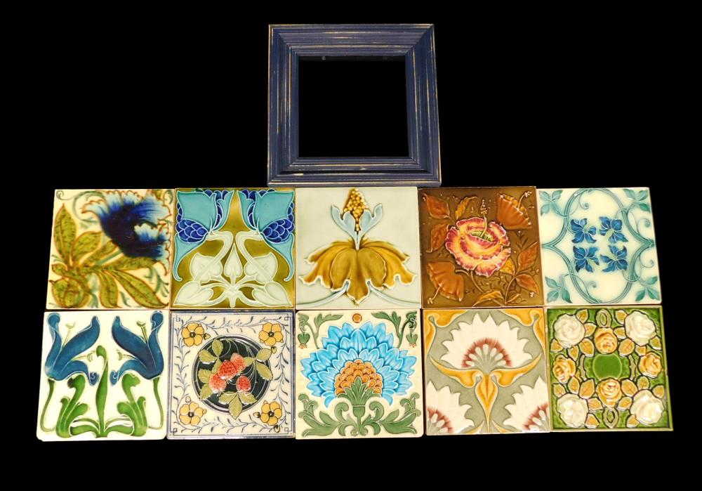 TEN CERAMIC ART NOUVEAU TILES, C.