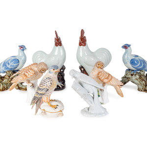 Ten Ceramic Figures of Birds and