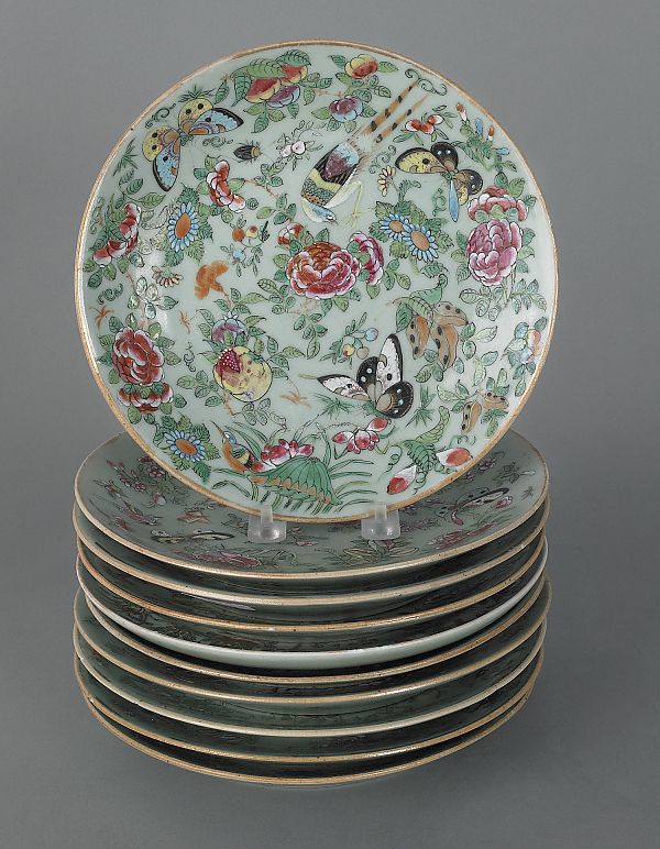 Ten Chinese export celadon ground