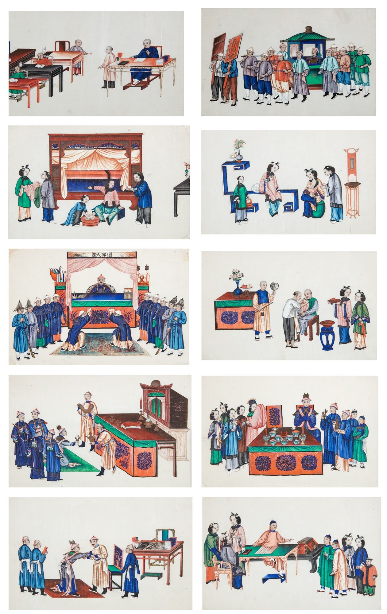 TEN CHINESE GOUACHE ON PITH PAPER