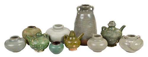 TEN CHINESE GREEN EARTHENWARE