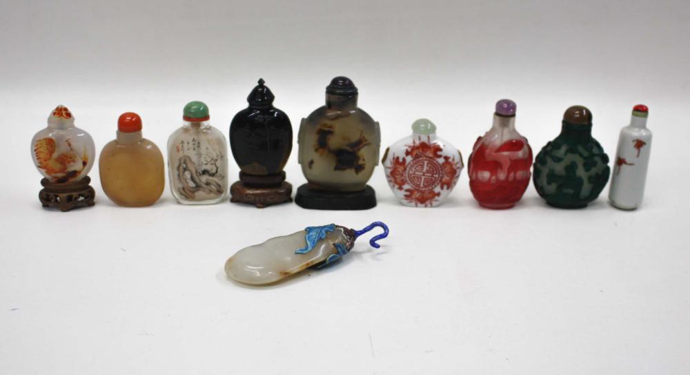 TEN CHINESE HARDSTONE SNUFF