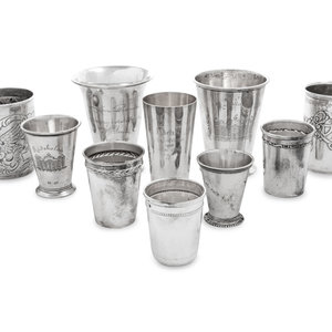 Ten Continental Silver Beakers Late