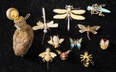TEN COSTUME BUG BROOCHES, INCL