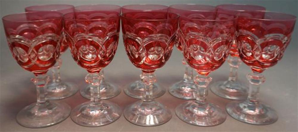TEN CRANBERRY-TO-CLEAR GLASS STEM