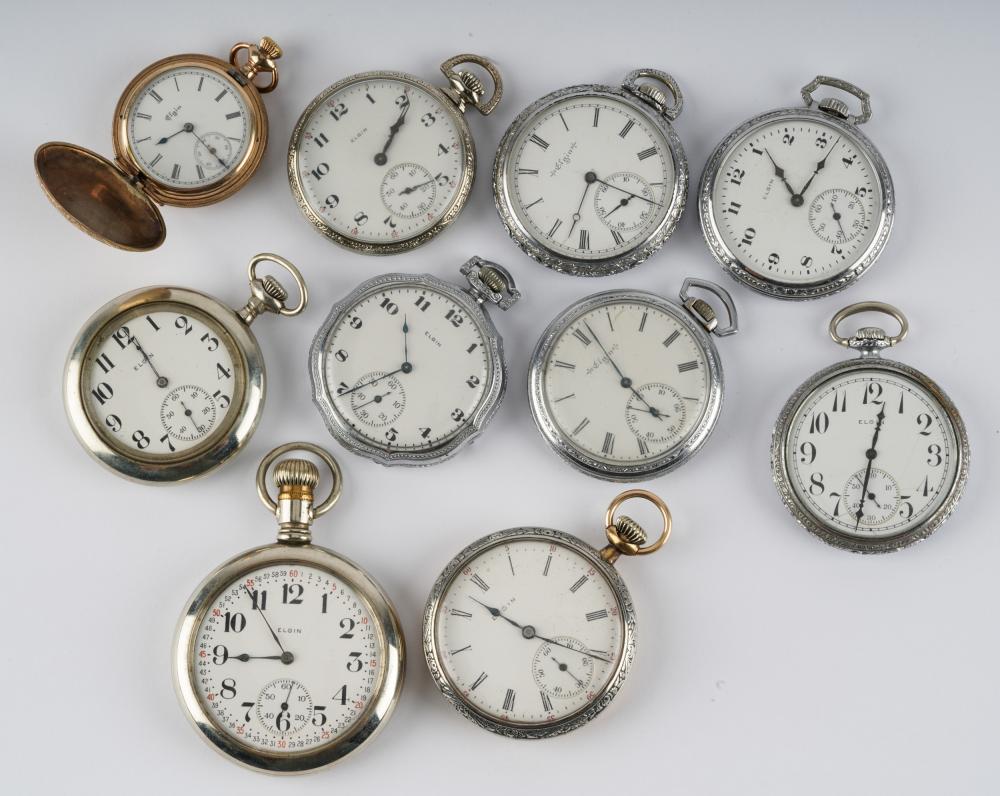TEN ELGIN POCKET WATCHES1: I.W.C.