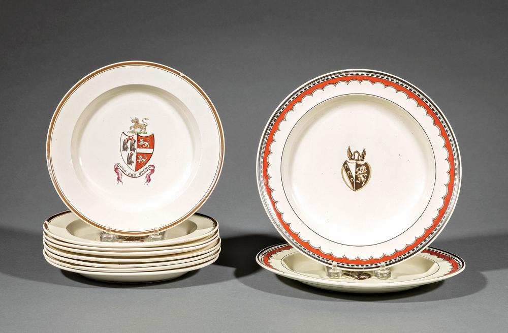 TEN ENGLISH ARMORIAL CREAMWARE