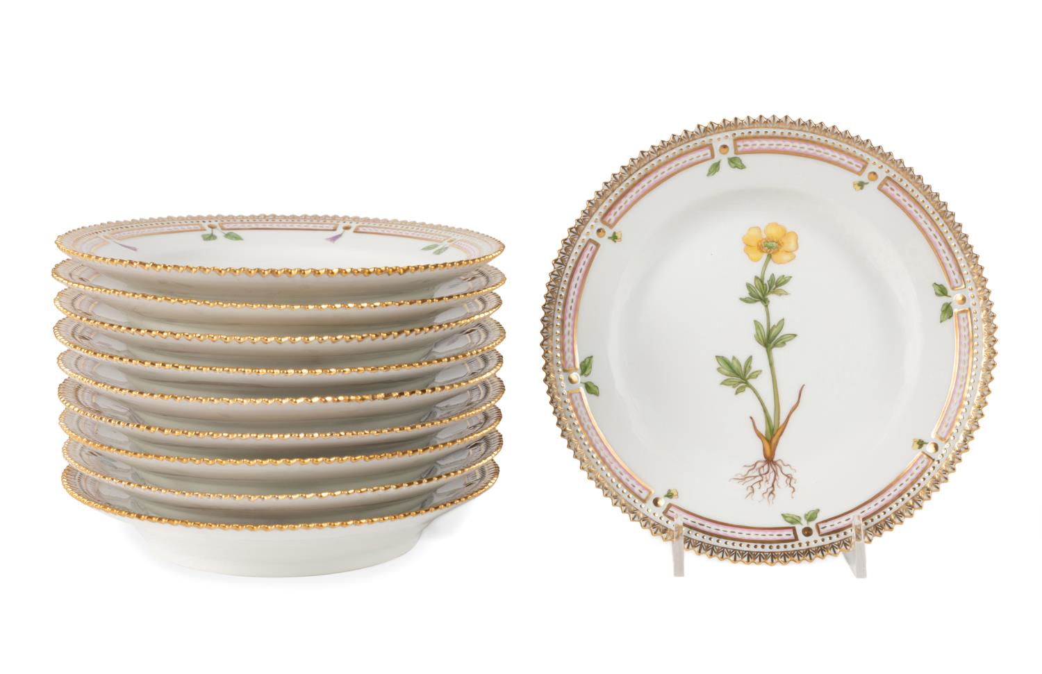 TEN FLORA DANICA GILT RIM PORCELAIN