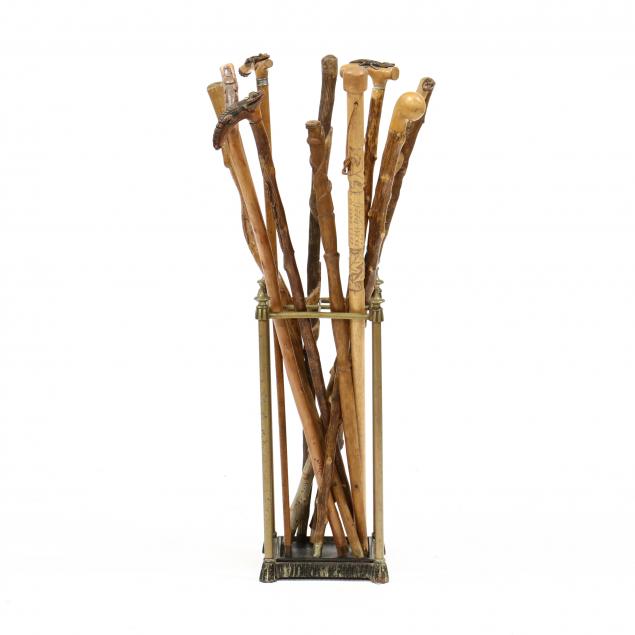 TEN FOLK ART WALKING STICKS AND