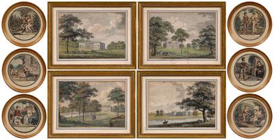 Ten framed hand-colored engravings,