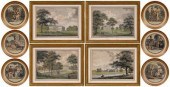 Ten framed hand-colored engrav