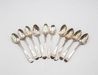 Ten Georgian bright cut silver