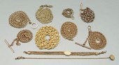 Ten gold chains: one 18 kt. ch