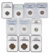 TEN GRADED U.S. COINS1853 half