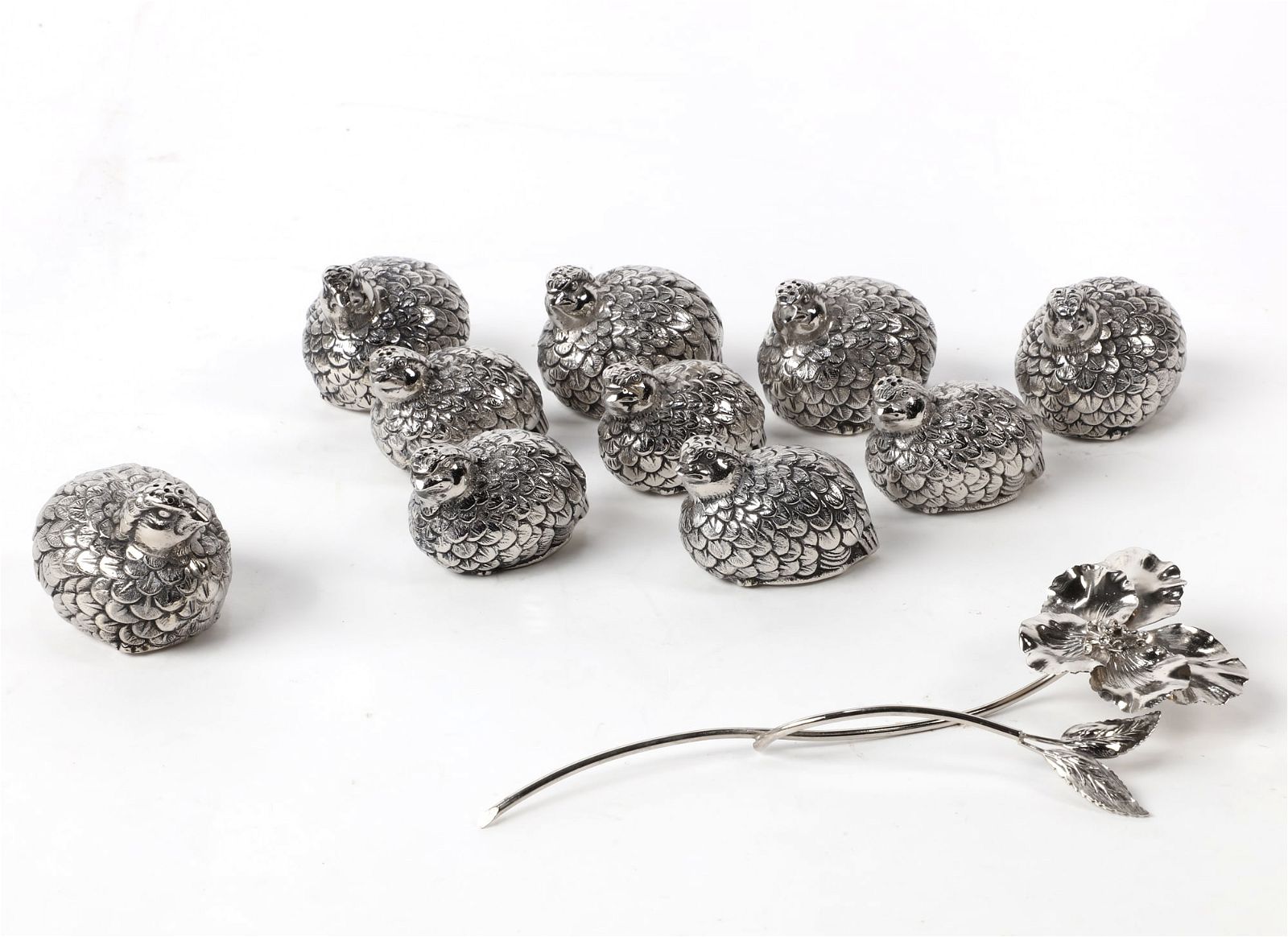 TEN GUCCI METAL QUAIL FORM SALT AND