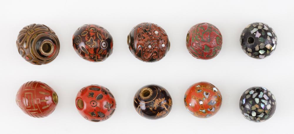 TEN JAPANESE LACQUERED WOOD OJIME