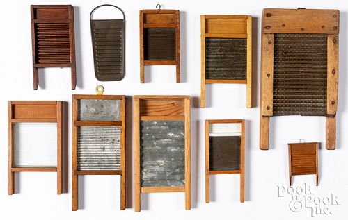 TEN MINIATURE DOLL SIZE WASHBOARDS,