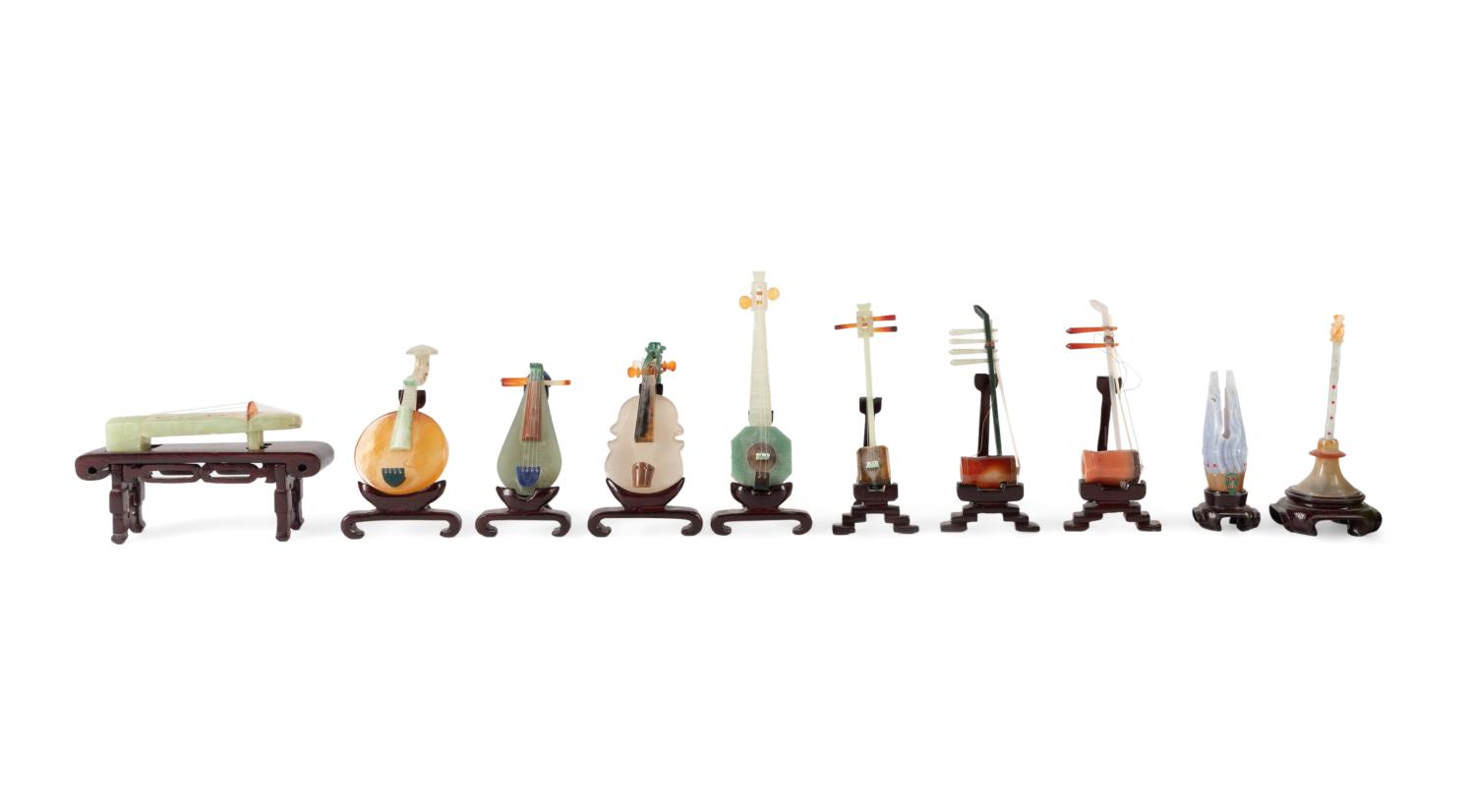 TEN MINIATURE HARDSTONE INSTRUMENTS