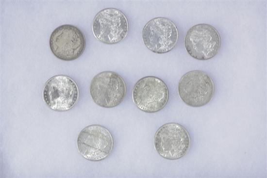 TEN MORGAN DOLLARS  ASSORTED DATES.