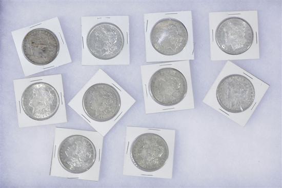 TEN MORGAN DOLLARS  ASSORTED DATES.