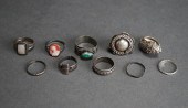 TEN MOSTLY STERLING SILVER RIN