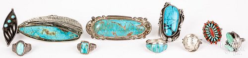 TEN NAVAJO AND ZUNI INDIAN SILVER
