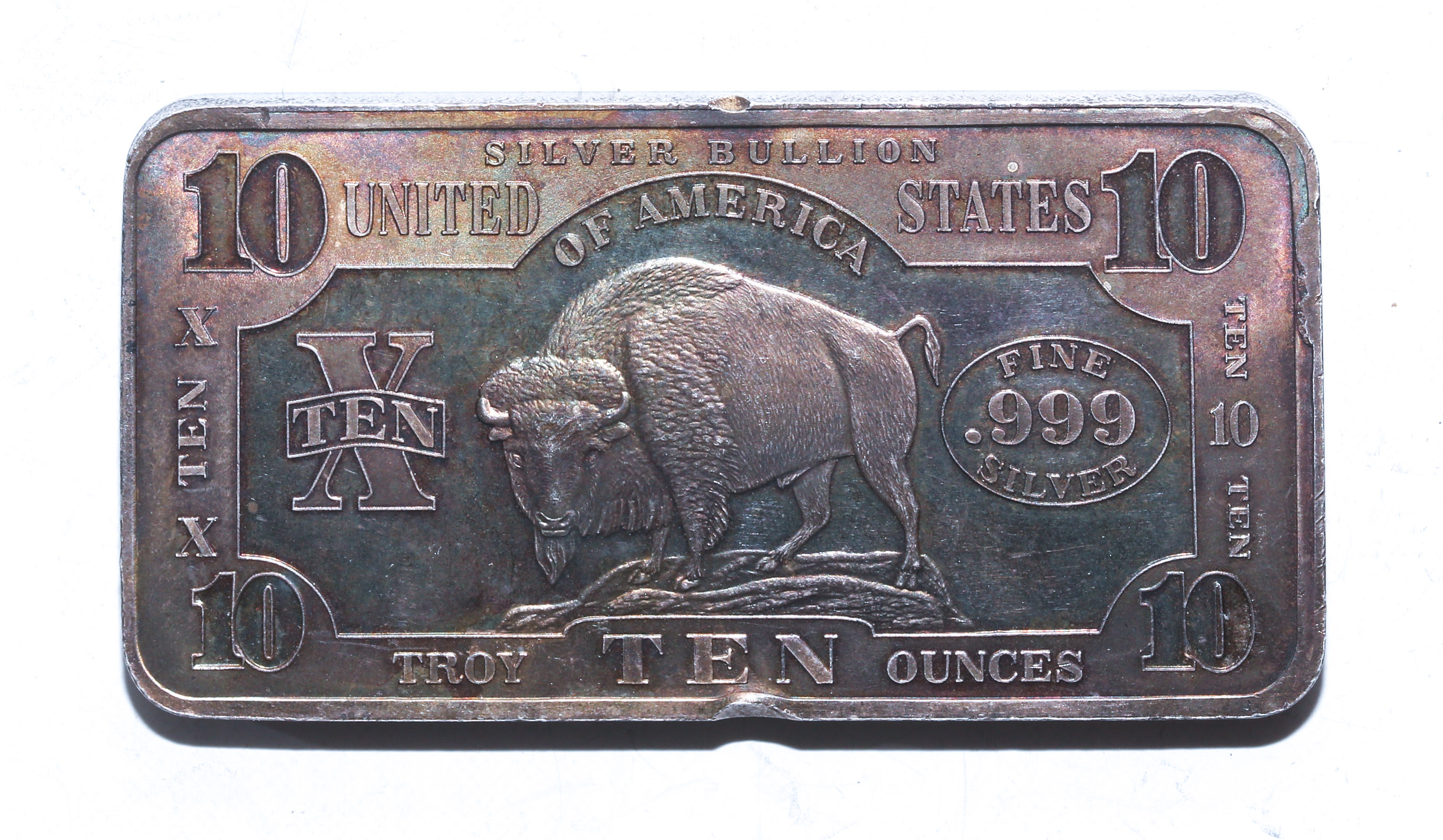 TEN OZ .999 SILVER BAR WITH BUFFALO