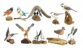 TEN PAINTED AND CARVED WOODEN