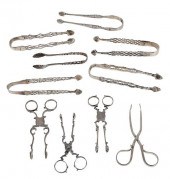 TEN PAIRS ENGLISH SILVER TONGS