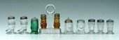 Ten pressed glass shakers, con