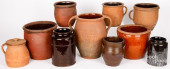 TEN REDWARE CROCKS AND JARS, 1
