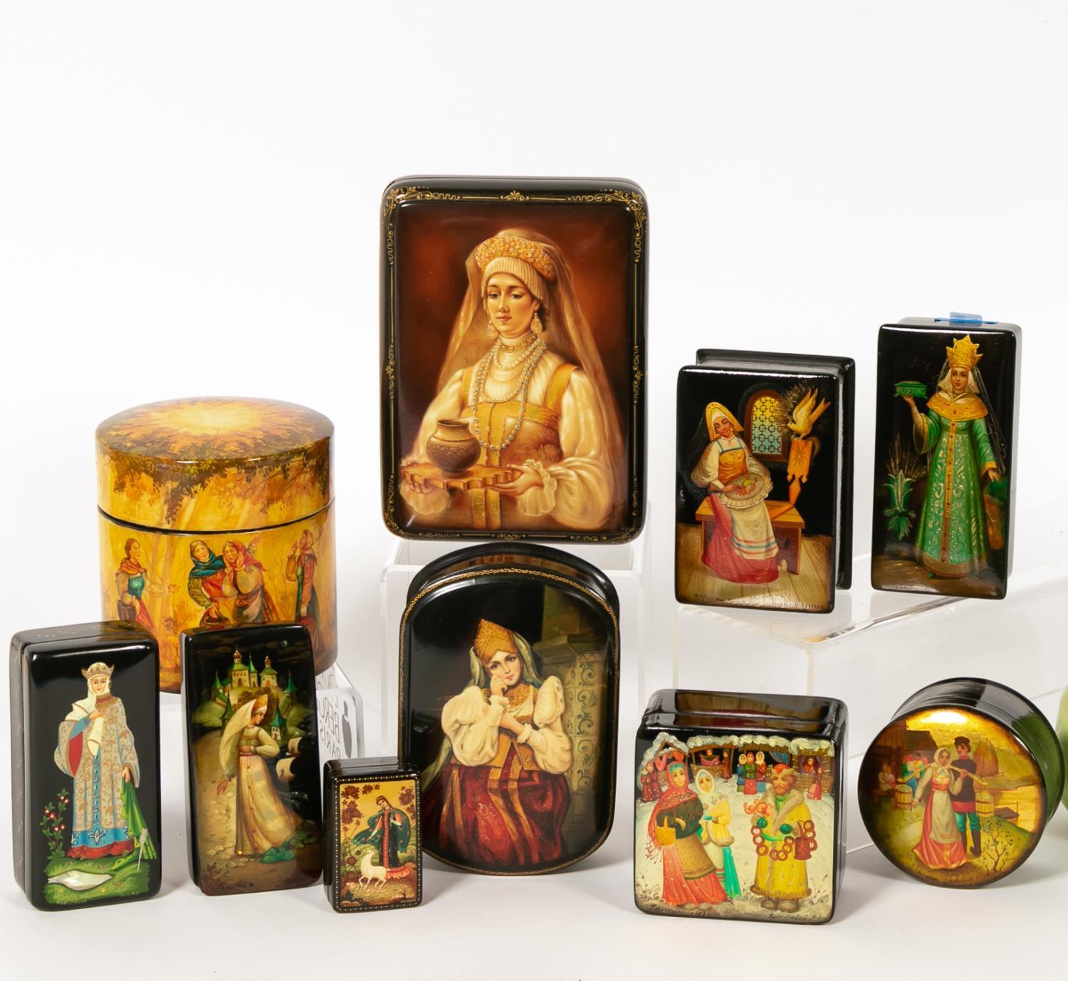 TEN RUSSIAN LACQUERED BOXES,