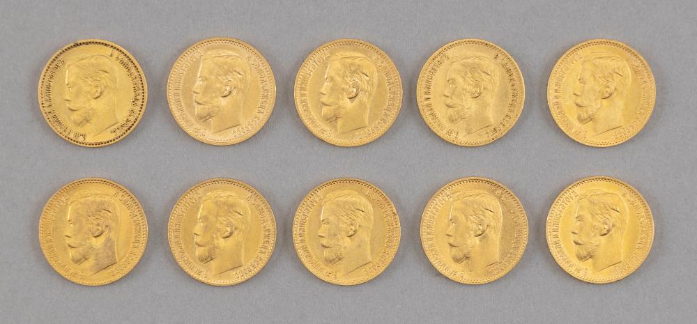 TEN RUSSIAN NICHOLAS II 5 ROUBLE