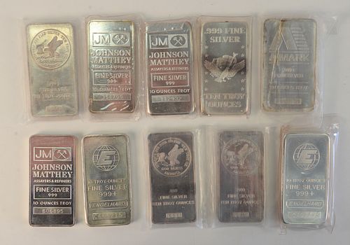 TEN SILVER BARS, 10 T.OZ., EACH