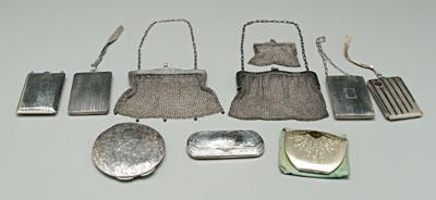 Ten silver cases, purses: four