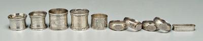Ten silver napkin rings: set of